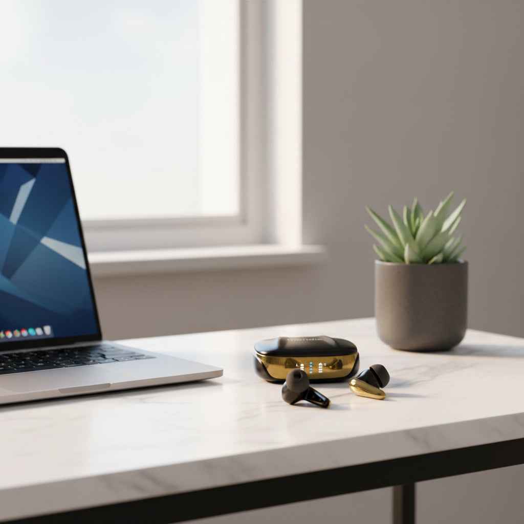 Friendie AIR Focus ANC Wireless Earbuds - Active Noise Cancelling Headphones - Black & Gold