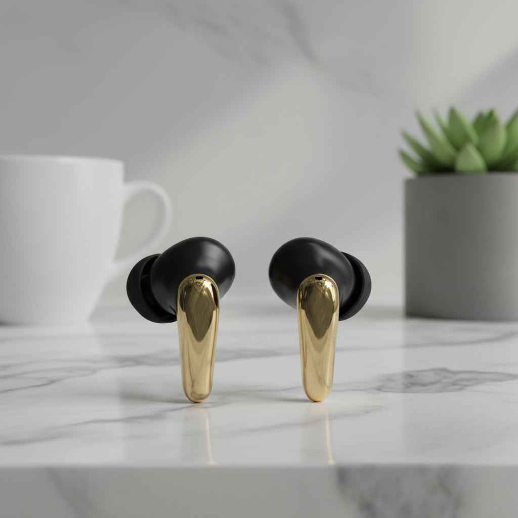 Friendie AIR Focus ANC Wireless Earbuds - Active Noise Cancelling Headphones - Black & Gold