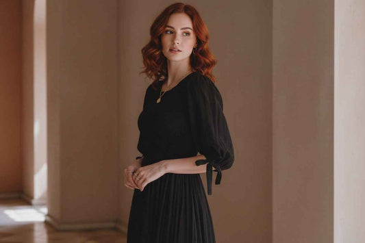 Freya Smocked Linen Midi Dress - Elegant Puff Sleeve Summer Dress