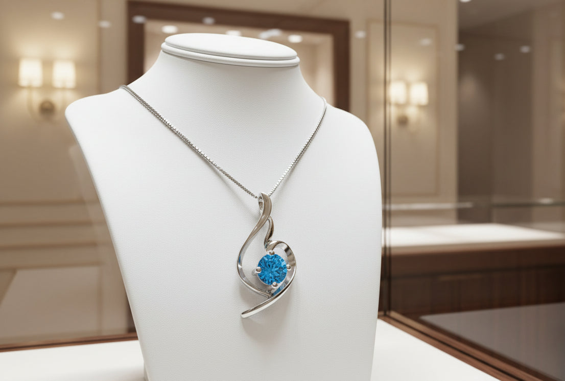 925 Sterling Silver plated Blue Zircon Necklace - Elegant Wedding Jewelry for Women - Matt's random items Jewelry (Image 1)