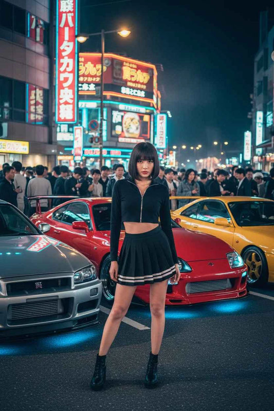 Korean Patchwork Pleated Mini Skirt - High Waist Streetwear