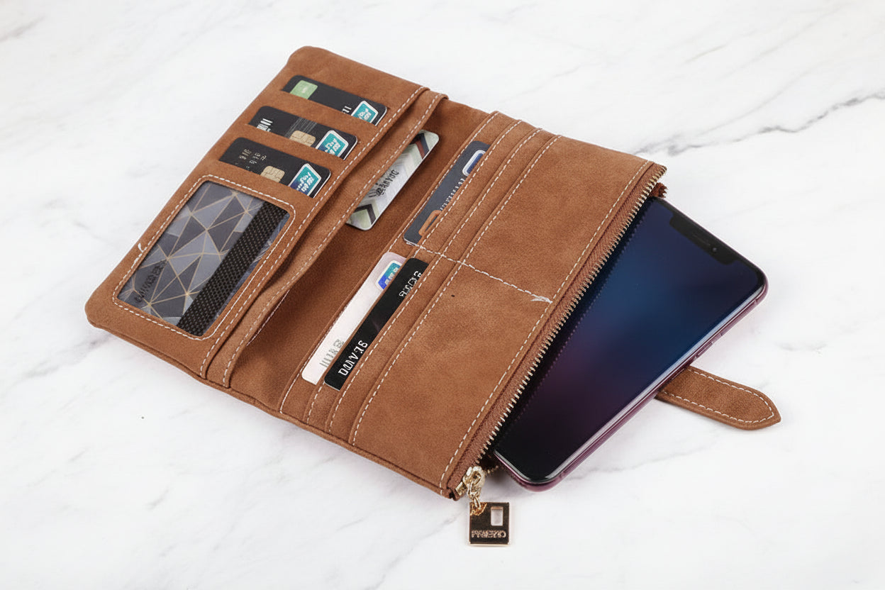 Women's Long Leather Wallet - Multi-Card Clutch with Coin Purse - Matt's random items Accessories (Image 3)