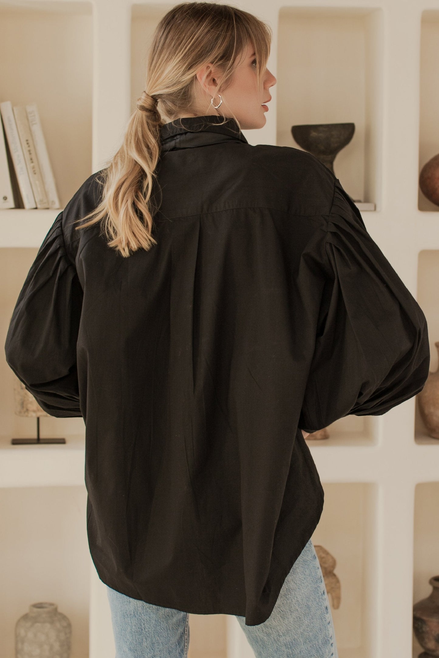 Merci Balloon Sleeve Oversized Shirt-3