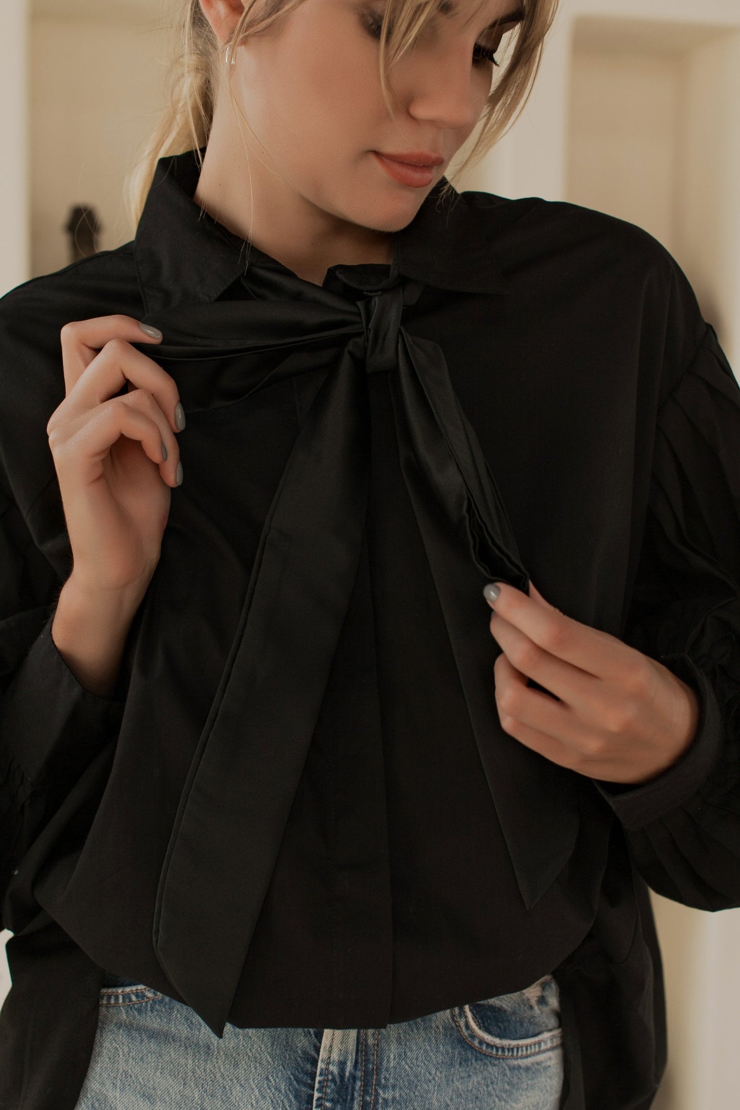 Merci Balloon Sleeve Oversized Shirt-4