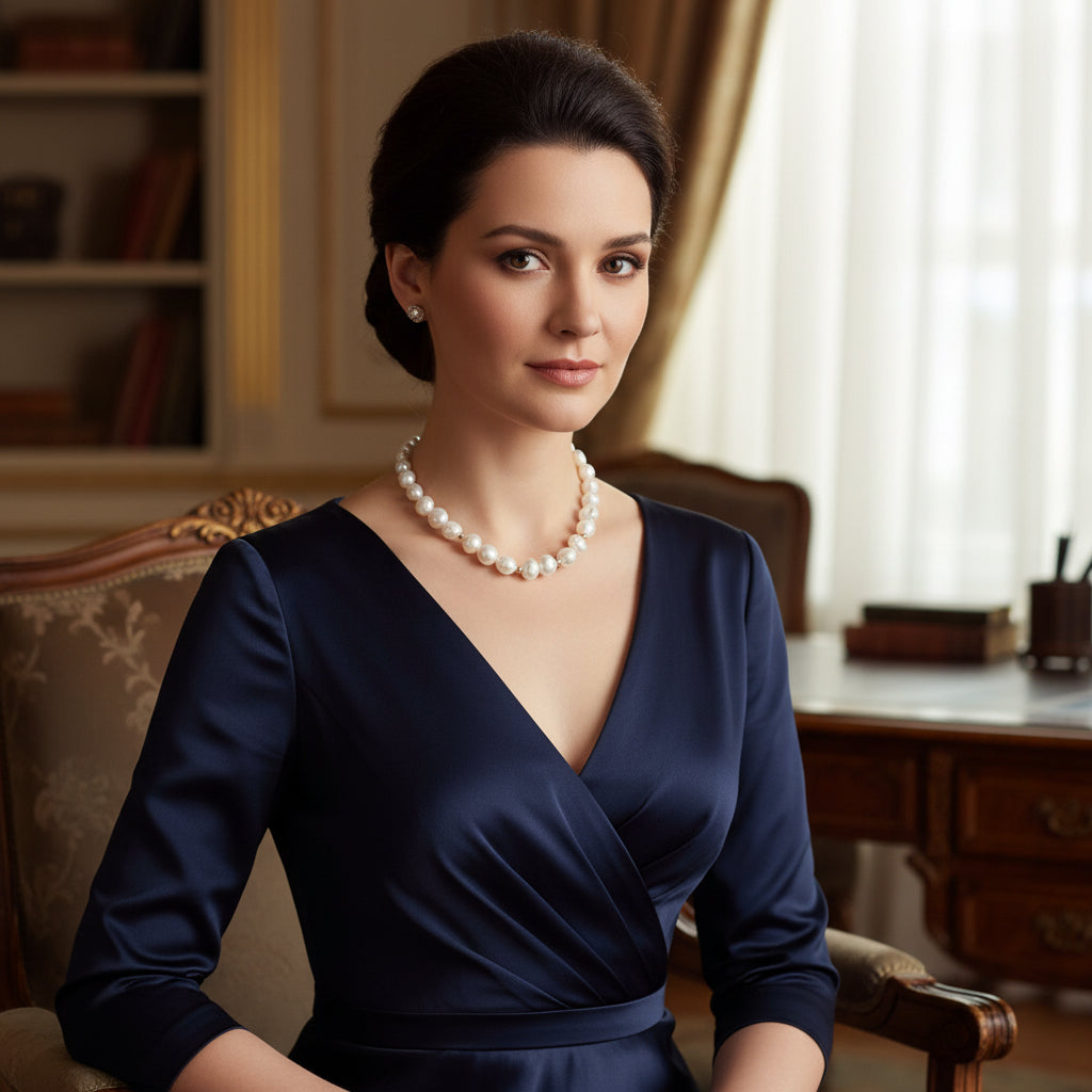 Designer Genuine White Freshwater Pearl Necklace in Gold-3