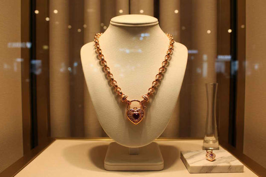 18ct Heavy Rose Gold Plated Belcher Chain Necklace with Filigree Locket & Simulated Ruby | USA Made