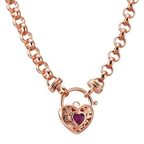 18ct Heavy Rose Gold Plated 6mm Belcher Chain Necklace with a Filigree Locket Featuring a Simulated Ruby - USA Made-0