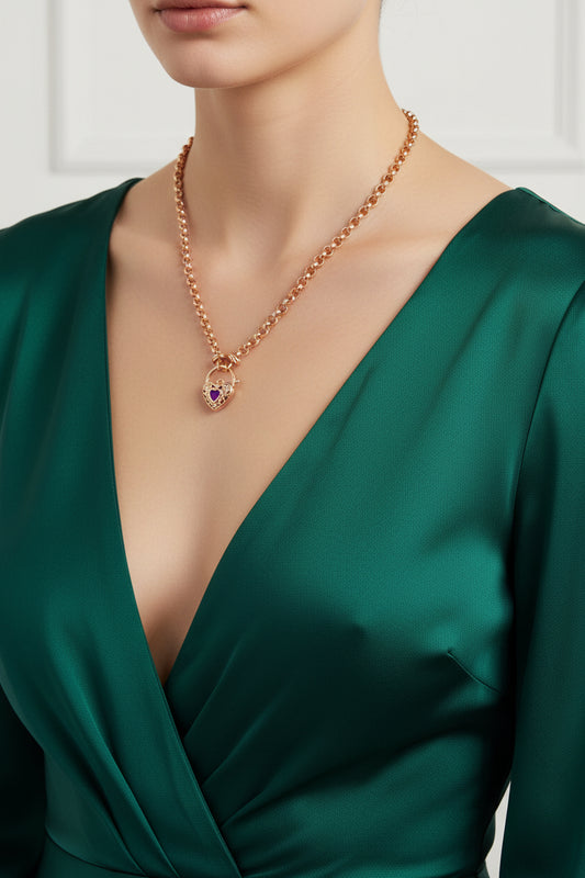 18ct Heavy Rose Gold Plated 6mm Belcher Chain Necklace with a Filigree Locket Featuring a Simulated Ruby - USA Made-1