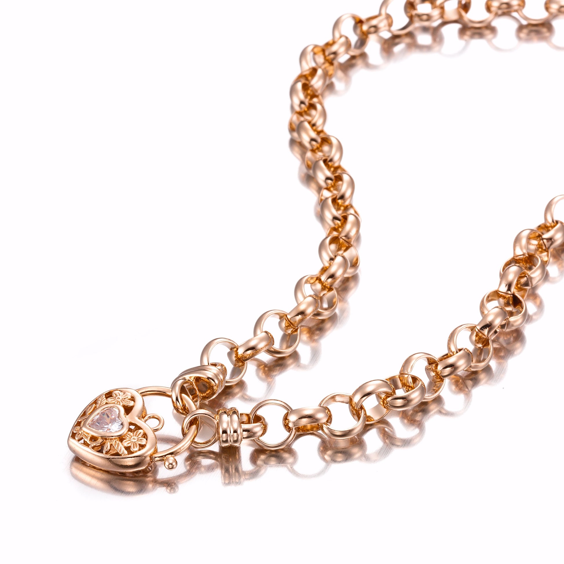 18ct Heavy Rose Gold Plated Belcher Chain Necklace with a Filigree Stoned Locket - USA Made-0