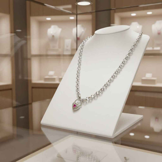 925 Sterling Silver Plated Belcher Chain Necklace with Pink Filigree Locket