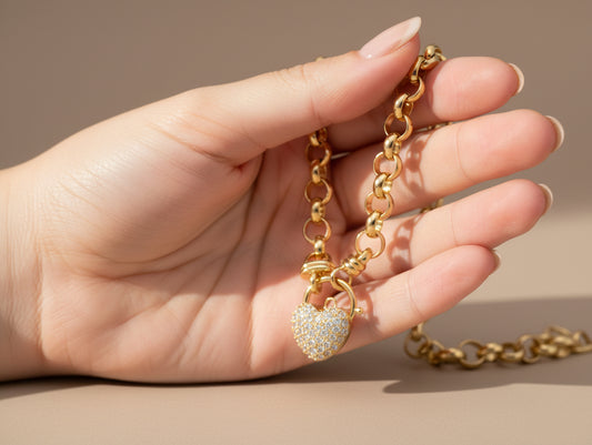 18ct Yellow Gold Plated Belcher Chain Necklace with Simulated Diamond Locket - USA Made 24 Inch (60.9 cm)