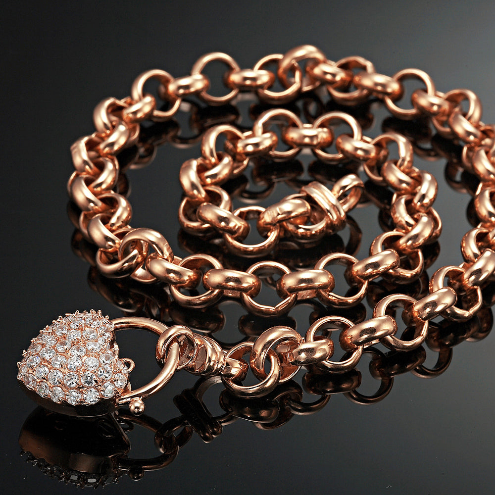 18ct Heavy Rose Gold Plated Belcher Chain Necklace Featuring a Simulated Diamond Locket - USA Made-2