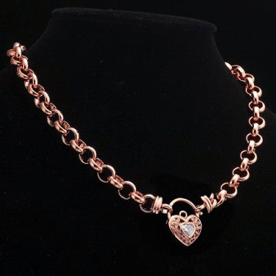 18ct Heavy Rose Gold Plated Belcher Chain Necklace with a Filigree Stoned Locket - USA Made-1