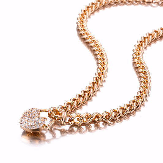 18ct Heavy Rose Gold Plated Euro Chain Necklace Featuring a Simulated Diamond Locket - USA Made-0