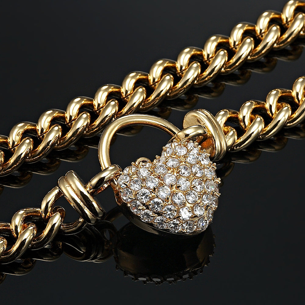 18ct Heavy Yellow Gold Plated Euro Chain Necklace Featuring a Simulated Diamond Locket - USA Made-3
