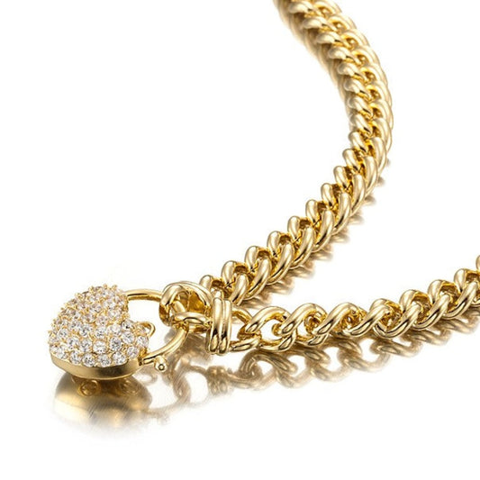 18ct Heavy Yellow Gold Plated Euro Chain Necklace Featuring a Simulated Diamond Locket - USA Made-0