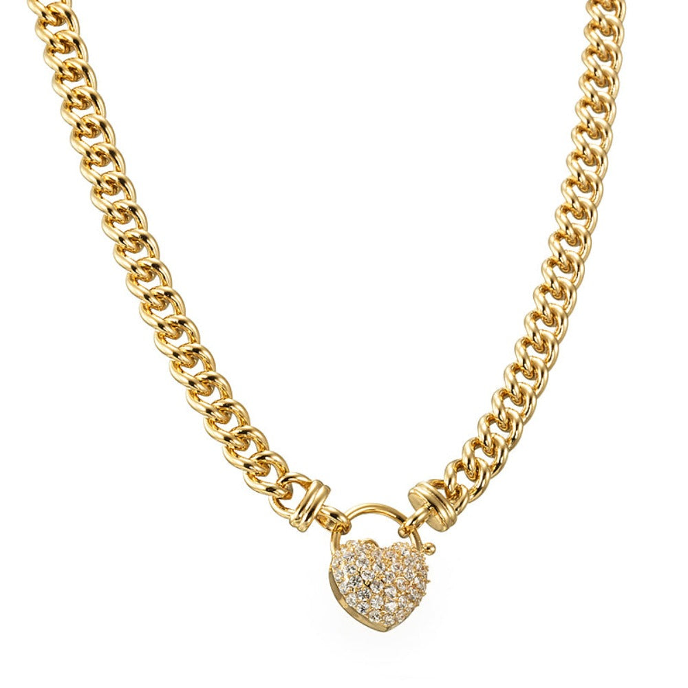 18ct Heavy Yellow Gold Plated Euro Chain Necklace Featuring a Simulated Diamond Locket - USA Made-1