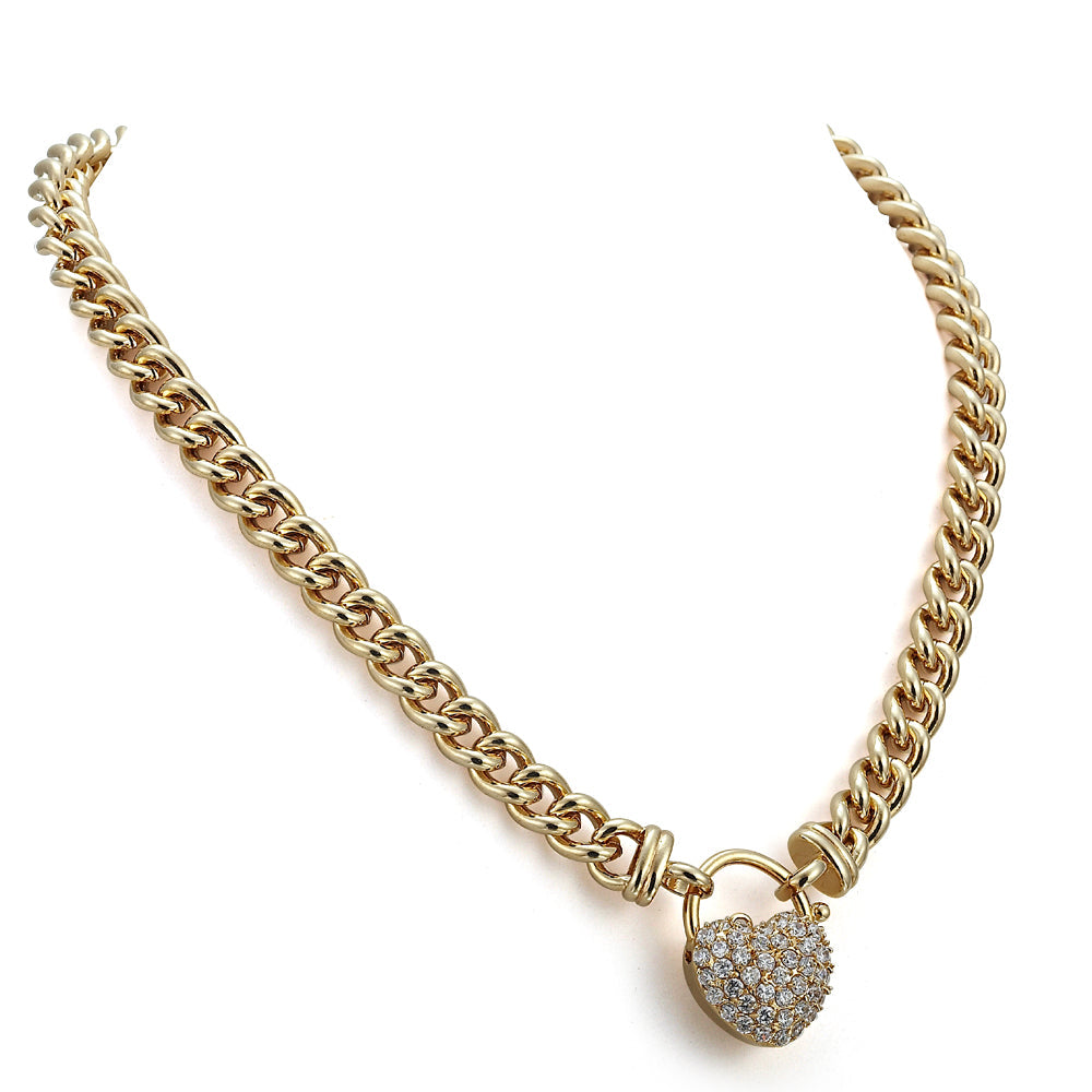 18ct Heavy Yellow Gold Plated Euro Chain Necklace Featuring a Simulated Diamond Locket - USA Made-2
