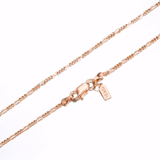 18ct Heavy Rose Gold Plated Fine Figaro Chain Necklace - USA Made-0