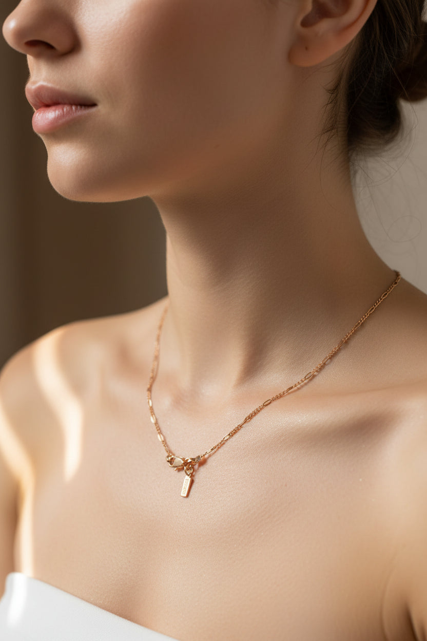 18ct Heavy Rose Gold Plated Fine Figaro Chain Necklace - USA Made