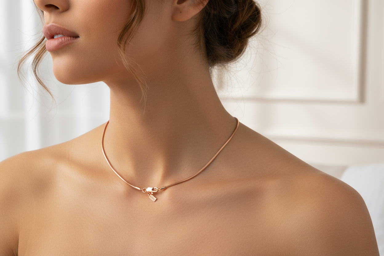 18ct Heavy Rose Gold Plated Snake Chain Necklace - USA Made-0