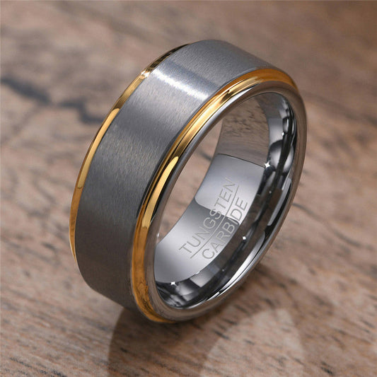 Designer Two Tone Grey & Gold Tungsten 8mm Men's Wedding Band Ring-0