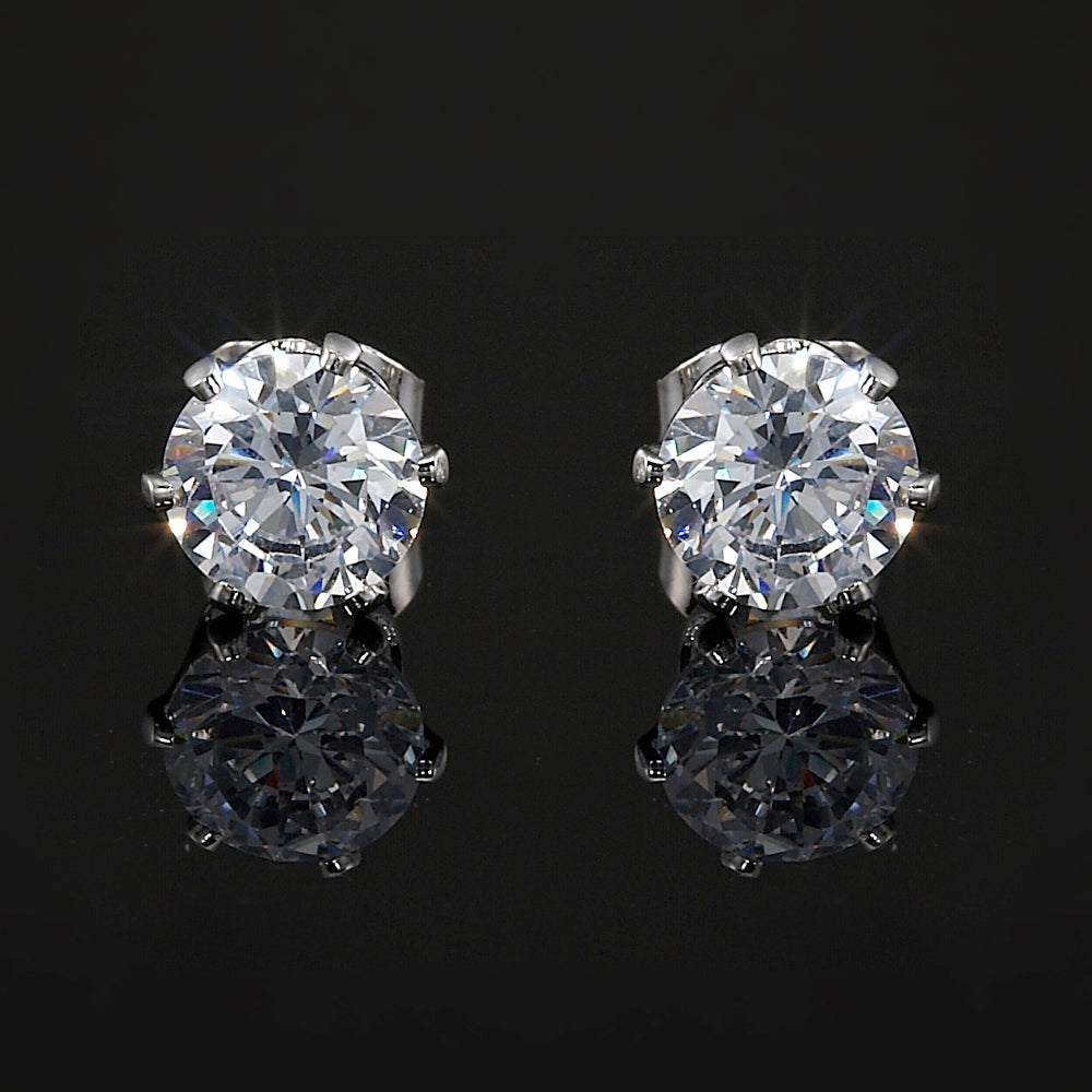 Solid 925 Sterling Silver Stud Earrings Featuring 2 Crystals by Swarovski®-0