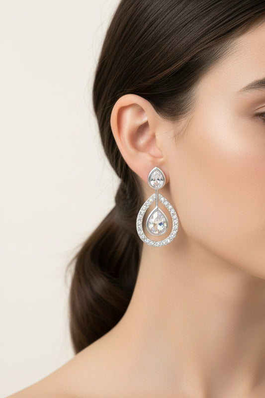 Solid 925 Sterling Silver Teardrop Earrings Featuring Crystals by Swarovski-1