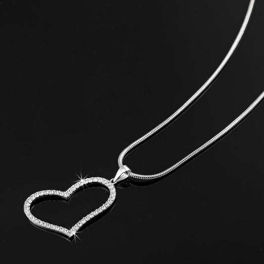 Solid 925 Sterling Silver Heart Pendant Featuring 34 Crystals by Swarovski®-0
