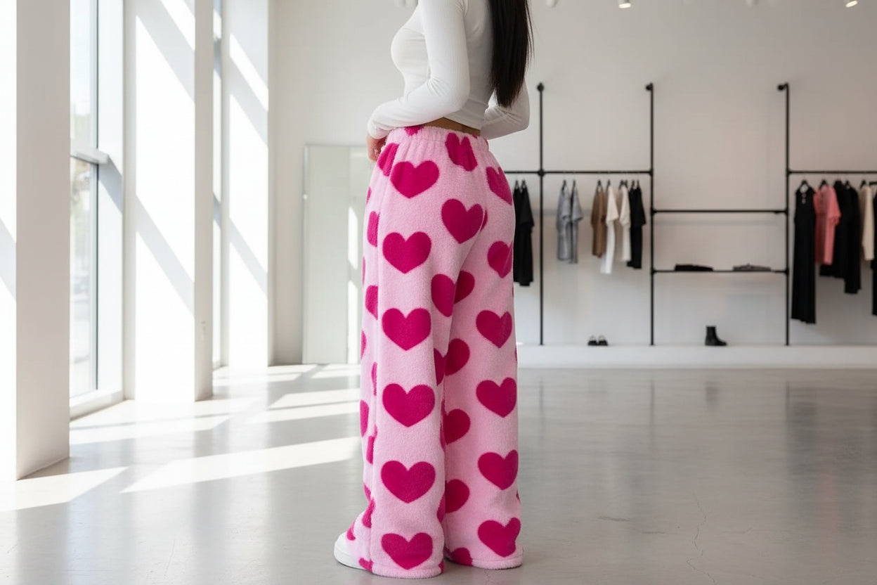 Women's Print Wide Leg Lounge Pants - Elastic Waist Drawstring Casual Trousers