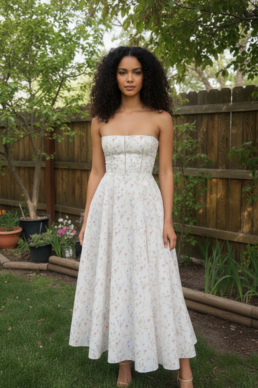 Elegant Floral Long Sundress Women's High Waist Hollow Out Dress White Sun Dresses Summer 2025 New In Evening Graduation Part