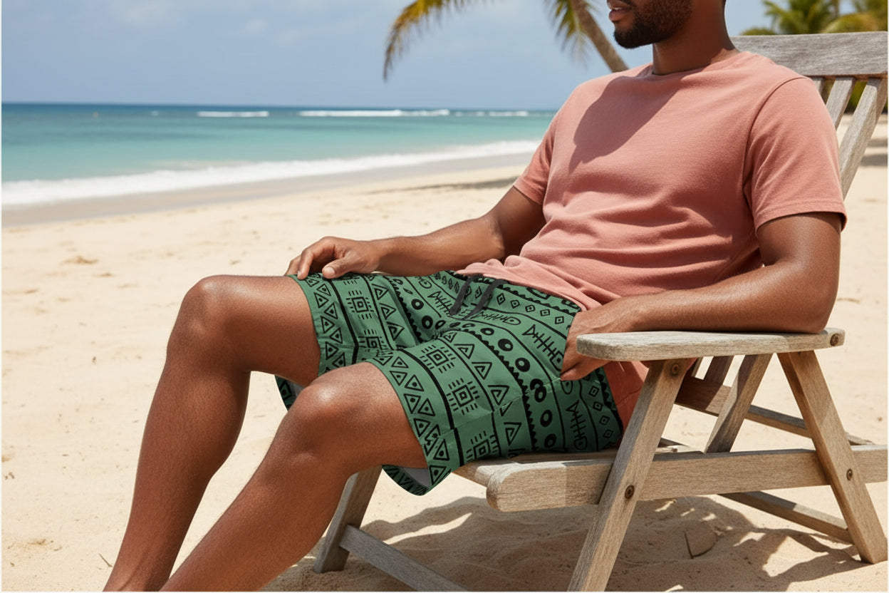 Men's Geometric Print Beach Shorts - 3D Printed Swim Trunks
