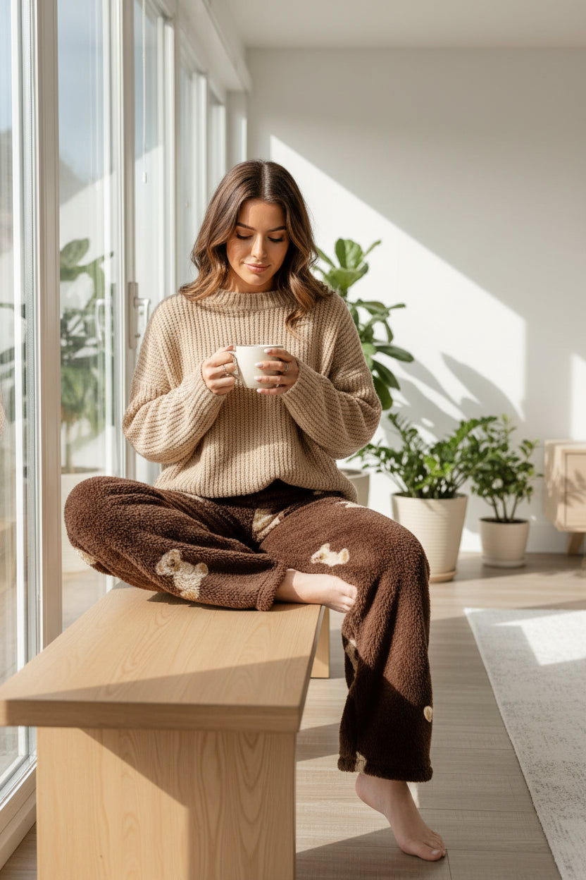 Women's Print Wide Leg Lounge Pants - Elastic Waist Drawstring Casual Trousers