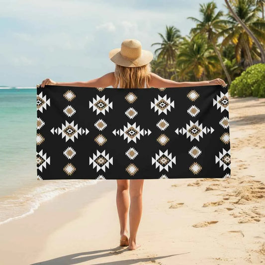 Premium Quick-Dry Beach Towel - Black Western Boho Design