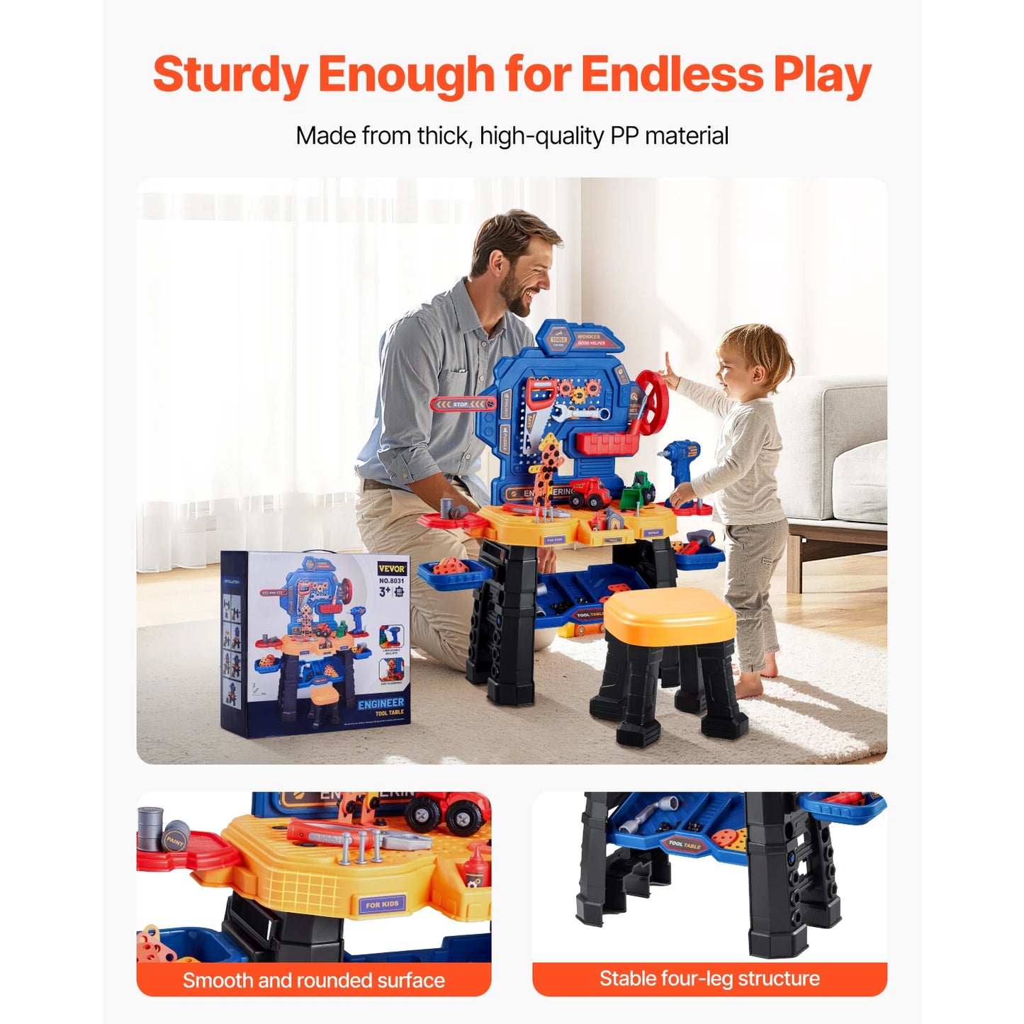 SucceBuy 181 pcs Kids Tool Bench Realistic Transformable Tool Set with Toddler Bench Pretend Play Learning Gift for Children 