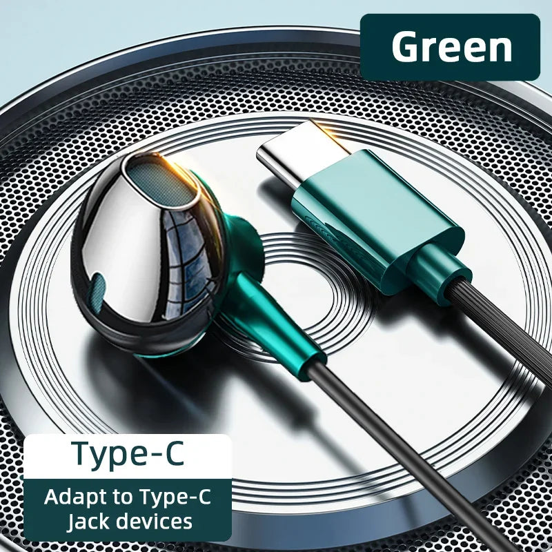 USB Type C Headphone HiFi Bass Stereo Volume Control Mic 3.5mm Wired Earbuds For Galaxy S24 S23 S22 S21 Ultra iPhone 15 Pro M