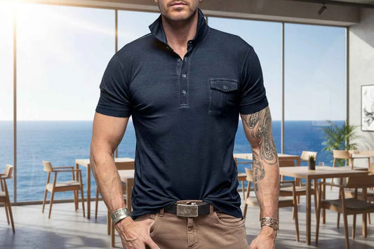 Men's Pocket Polo Shirt - Short Sleeve Casual Lapel Tee royal blue