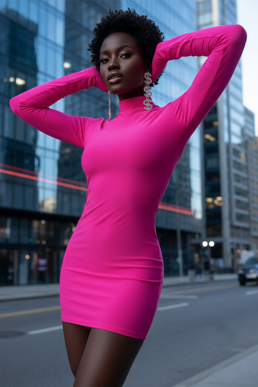 Solid Long Sleeve With Gloves Mini Dress. - Matt's random items Dresses (Image 2)