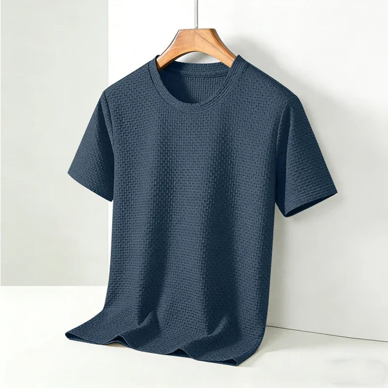 2026 New Men's Texture Crew Neck Short Sleeve T-Shirt Comfortable Casual Office Summer Top - Image 6