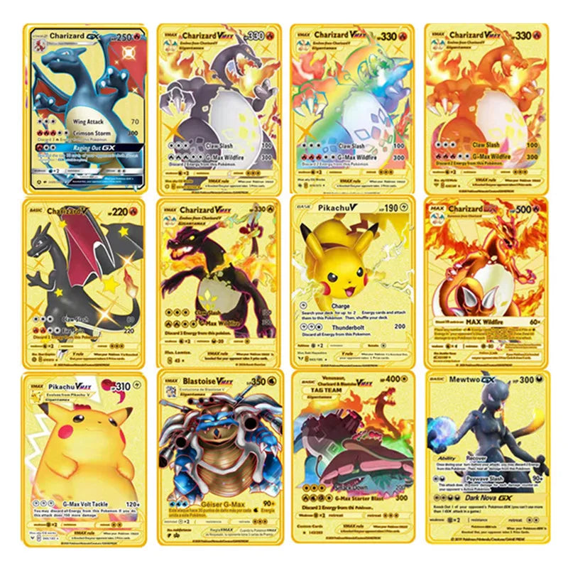 Pokemon English Metal Card Anime Pikachu Charizard Mewtwo Blastoise Vmax Shiny Letters Game Collection Card Kids Toy Gifts - 