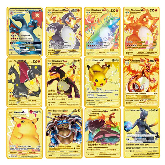 Pokemon English Metal Card Anime Pikachu Charizard Mewtwo Blastoise Vmax Shiny Letters Game Collection Card Kids Toy Gifts - 