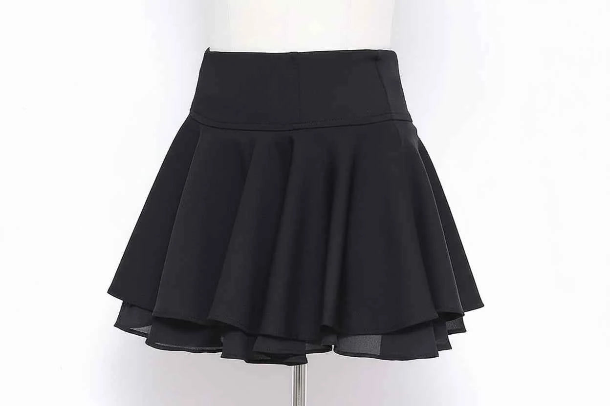 Tiered Ruffle Mini Skirt - Elastic Waist Layered Cake Skirt