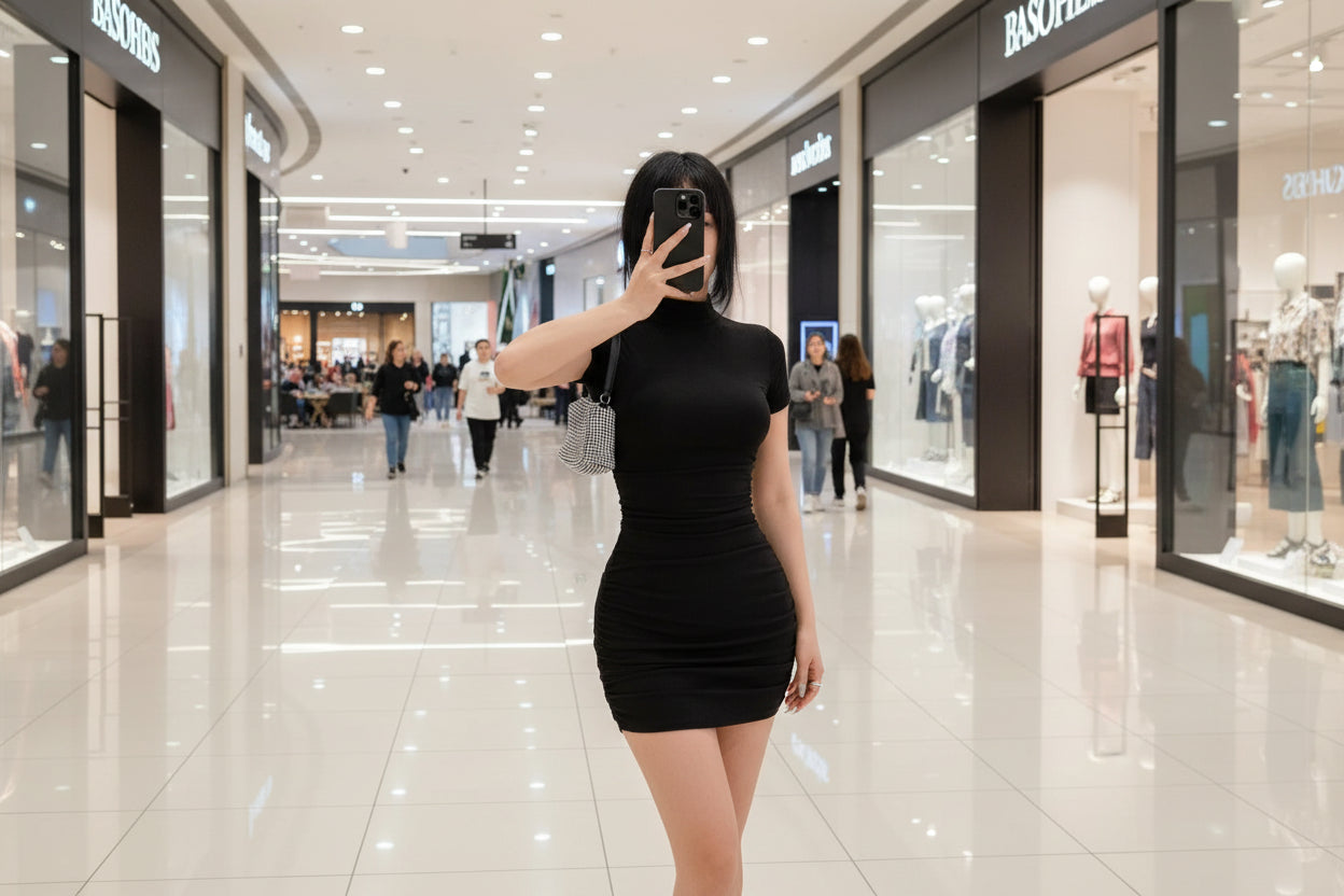 Sexy Tight Half High Collar Pleated Waist Mini dress - Matt's random items Dresses (Image 1)