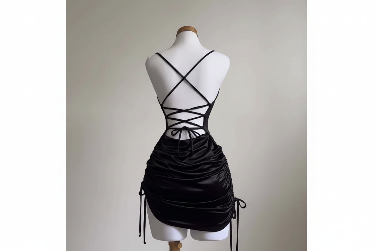 Women's Sexy Backless Bodycon Mini Dress - Sleeveless Satin Party Dress with Lace-Up Detail - Matt's random items Dresses (Im