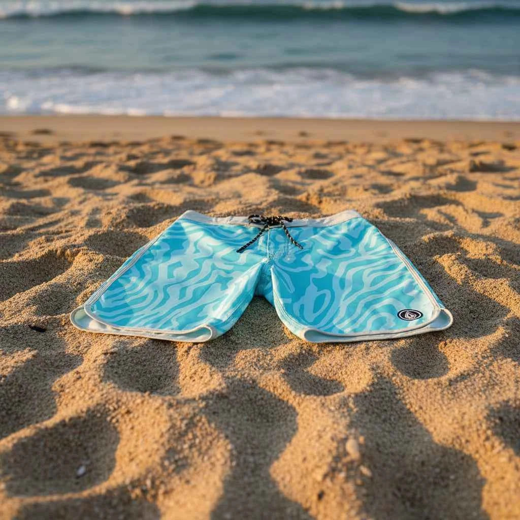 Men's 4-Way Stretch Quick-Dry Board Shorts Light blue with pattern