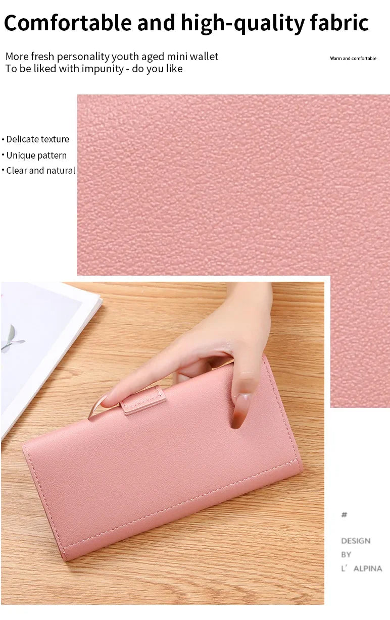 Elegant Women's Long Wallet Leather Trifold Clutch Wallet - Image 11