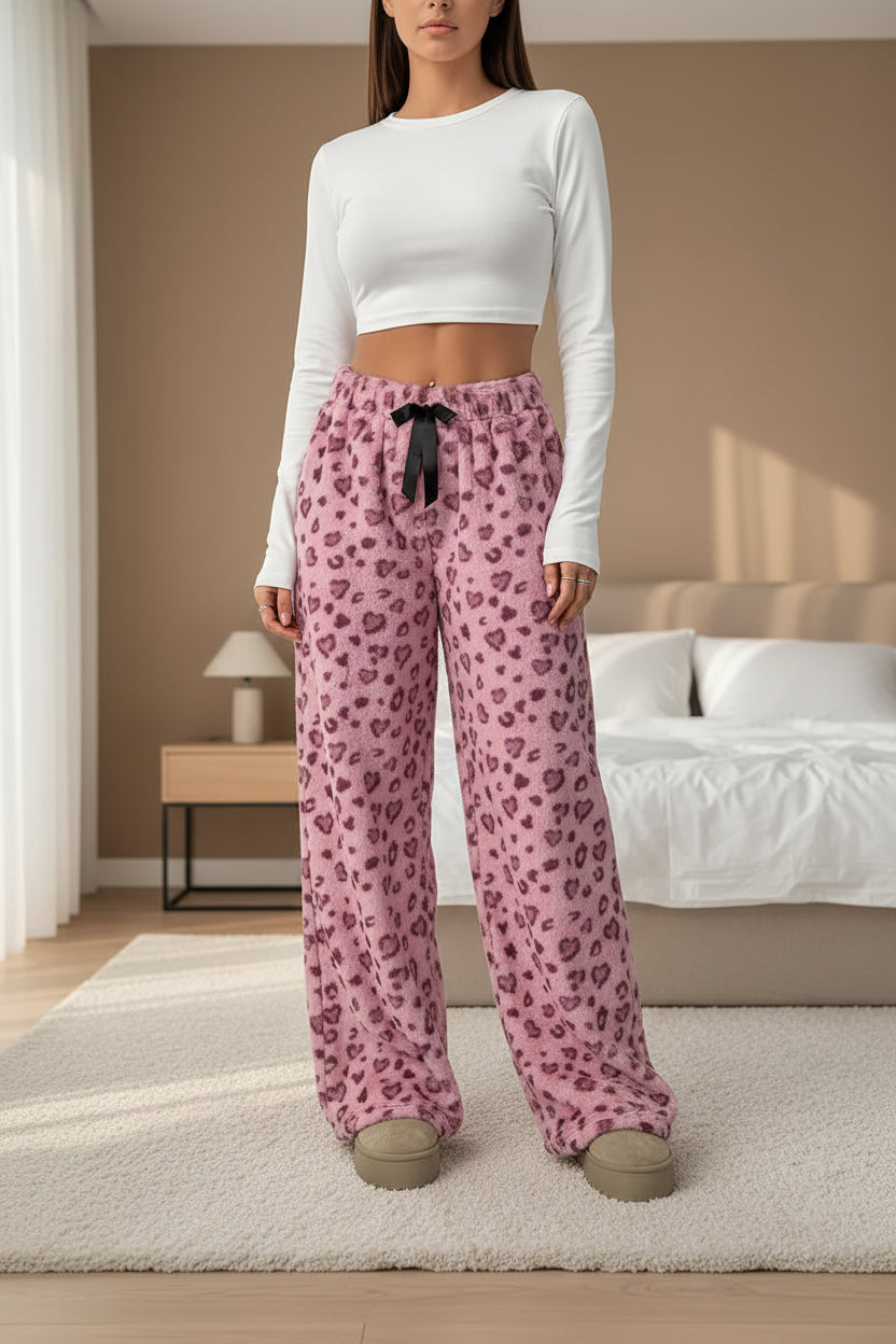 Women's Print Wide Leg Lounge Pants - Elastic Waist Drawstring Casual Trousers