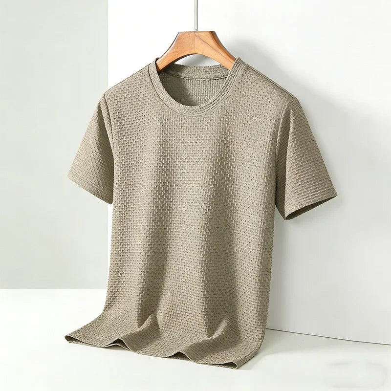 2026 New Men's Texture Crew Neck Short Sleeve T-Shirt Comfortable Casual Office Summer Top - Image 3