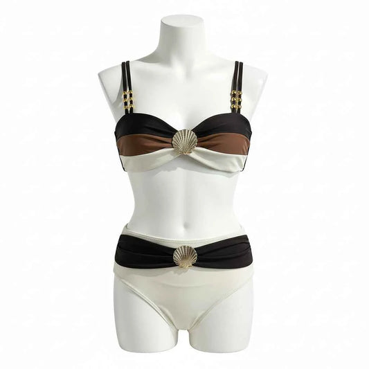 High Waist Patchwork Bikini Set - Push-Up Strappy Swimsuit