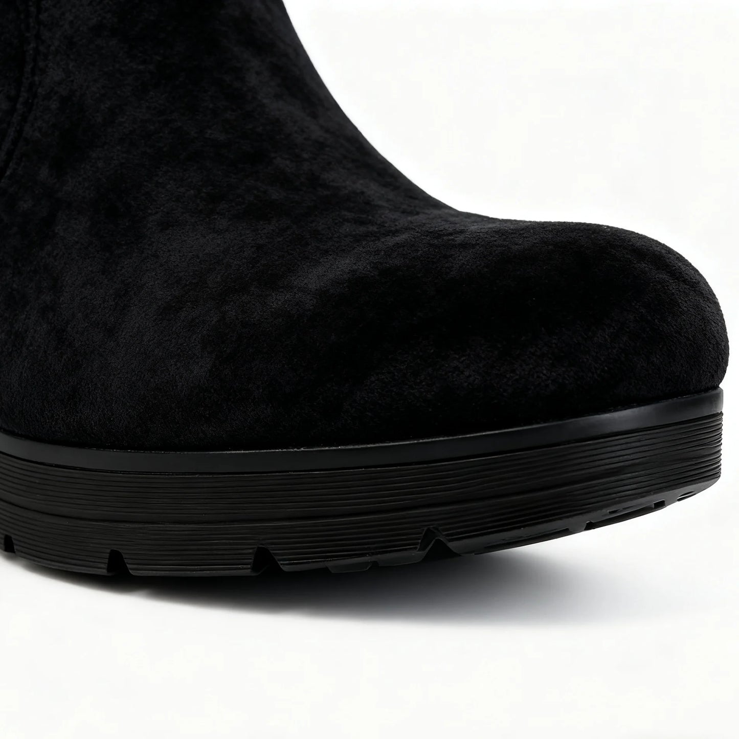 Women's Black Suede Ankle Boots - Chunky Block Heel with Gold Buckle (Stylish Ankle Boots with Side Zipper, Comfortable Low H